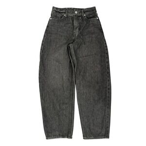 H&M &Denim Barrel Jeans High Waist Loose Fit Washed Black Baggy Size 0